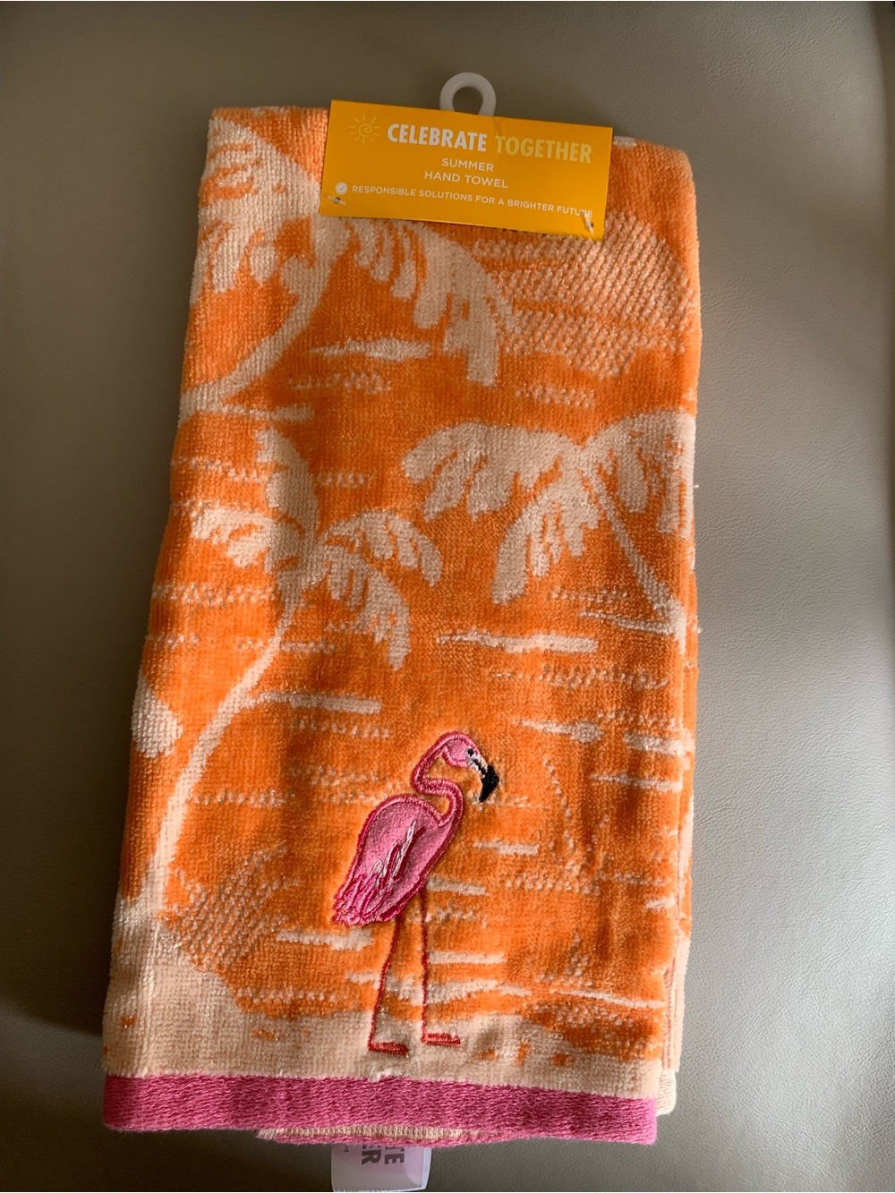 Celebrate Together Orange Flamingo Hand Towel